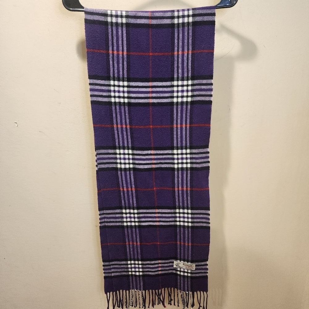 Italy Design Purple Plaid Fringed Scarf